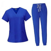 Segolike Women's Scrub Set, Scrubs Nursing Uniforms Professional Scrub Top and Pants V Neckline Nurse Female Workwear,Royal Blue,L