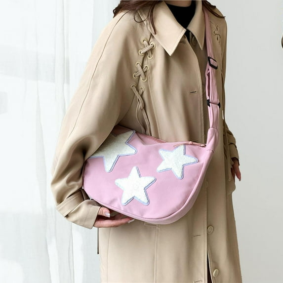 Segolike Womens Crossbody Bag Casual Star Pattern Shoulder Bag for Outdoor Commuting Work Pink