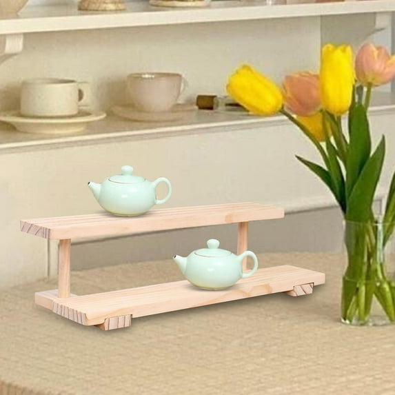 Segolike Wood Display Riser Jewelry Organizer Rack Fashion Decoration Collectibles Display Stand Showcase Fixtures for Figurines Hotel 2 Layer