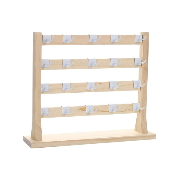 Segolike Wooden Earrings Display Stand, Jewelry Organizer with Hooks Necklace Holder Jewelry Display Rack for Earring Cards Countertop 4 Tier