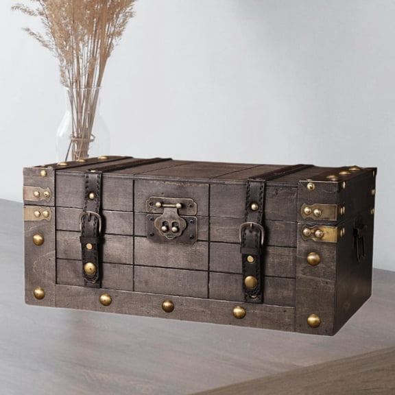 Segolike Wooden Treasure Chest Storage Trunk Antique Rectangle Portable Container with Lid Storage Box Versatile Home Decor Pirate Box 33cmx20cmx14cm