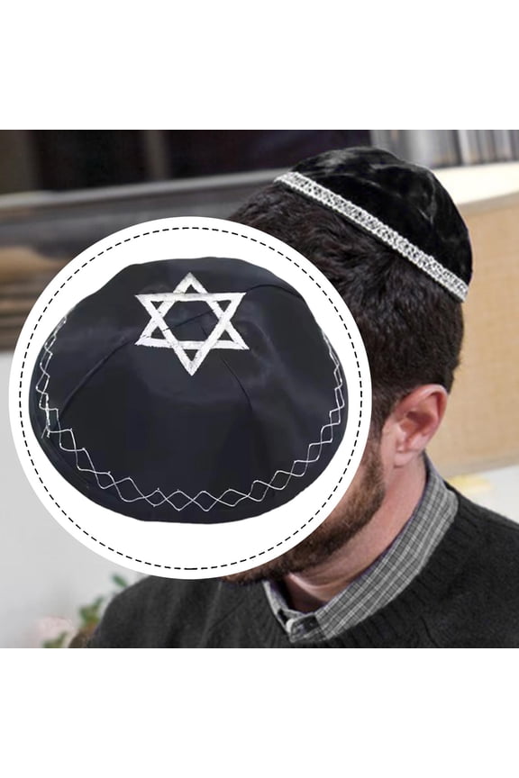 Yamaka Embroidered Kippah Hat, Modern Round Cut, Smooth Polyester, Timeless Design, Lightweight And Pleasant to The Touch, Suitable for Ceremonies And Black