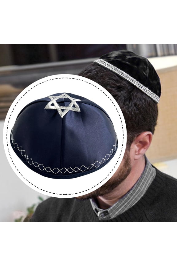 Yamaka Embroidered Kippah Hat, Modern Round Cut, Smooth Polyester, Timeless Design, Lightweight And Pleasant to The Touch, Suitable for Ceremonies And Navy