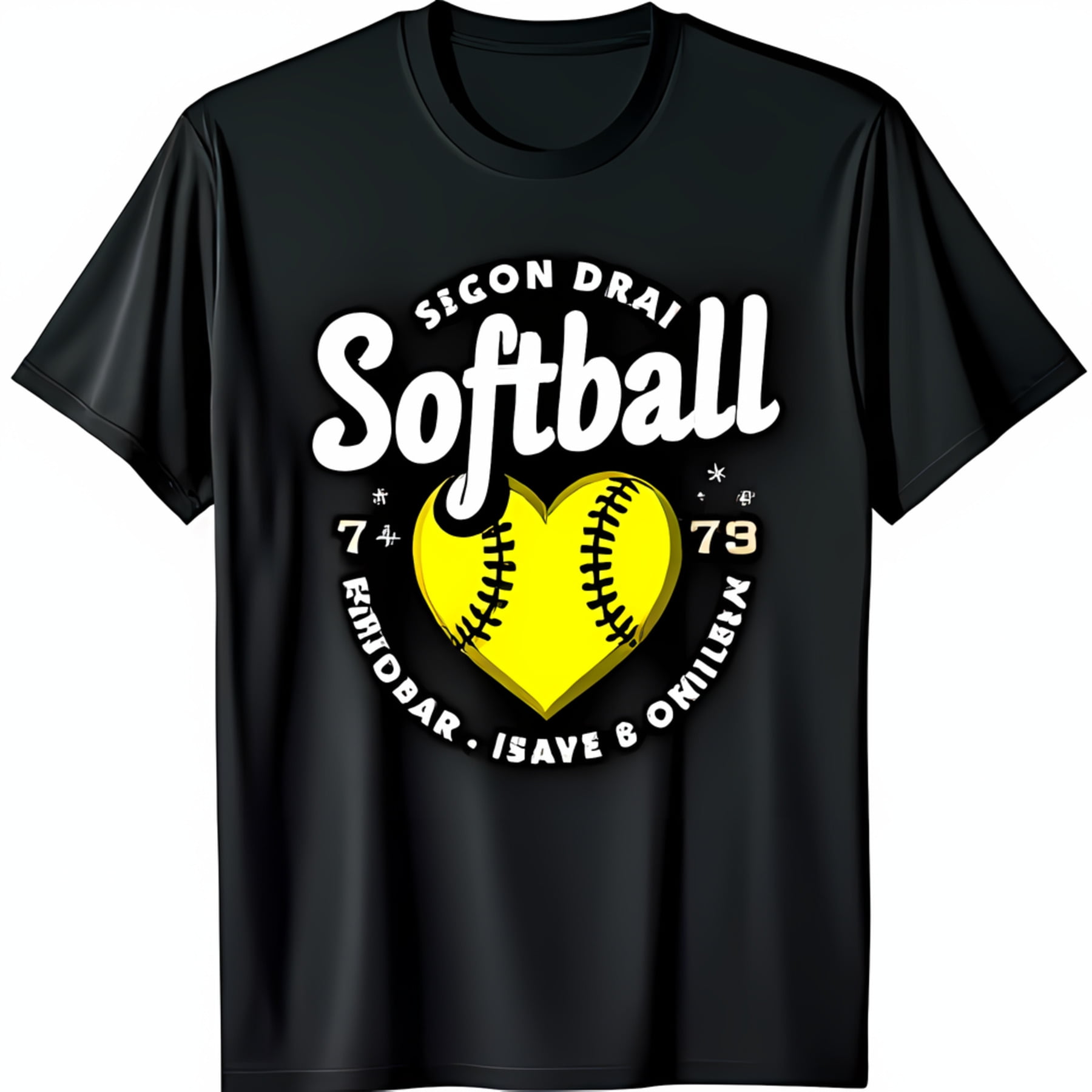 Segon Dral Softball Black TShirt with Heart Shaped Softball Design