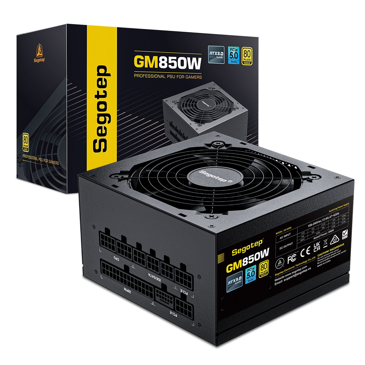 Segotep 850W PCIe 5.0 Full Modular 80 Plus Gold PSU ATX 3.0 Gaming Power Supply, 12VHPWR Cable, Silent Fan mode, Suitable for RTX 4080 4090