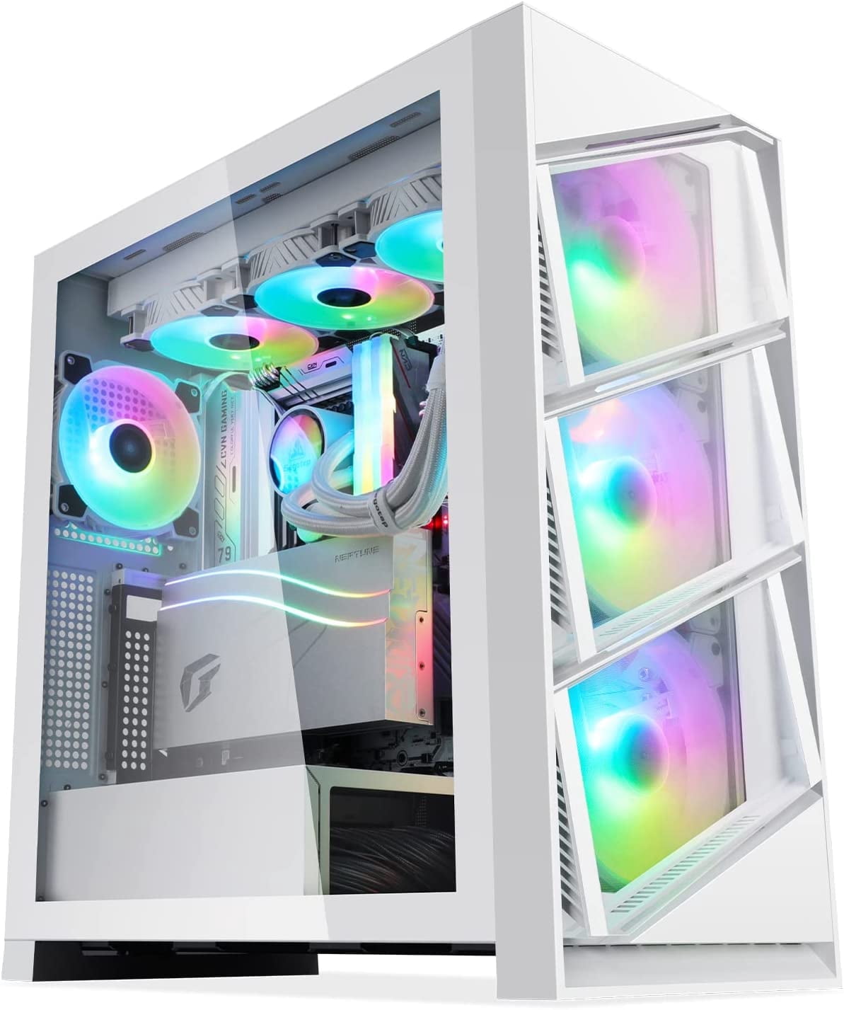 Segotep T3 White Mid-Tower ATX Gaming PC Case, Support Top & Side 360mm Radiators, GPU Snap-On Opening & Closing Front Panel, Type-C Ready, Tool-Free Disassemble (Pre-Install One ARGB & PWM Fan)