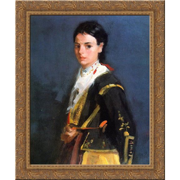 Segovia Girl, Half-Length 24x20 Gold Ornate Wood Framed Canvas Art by Robert Henri