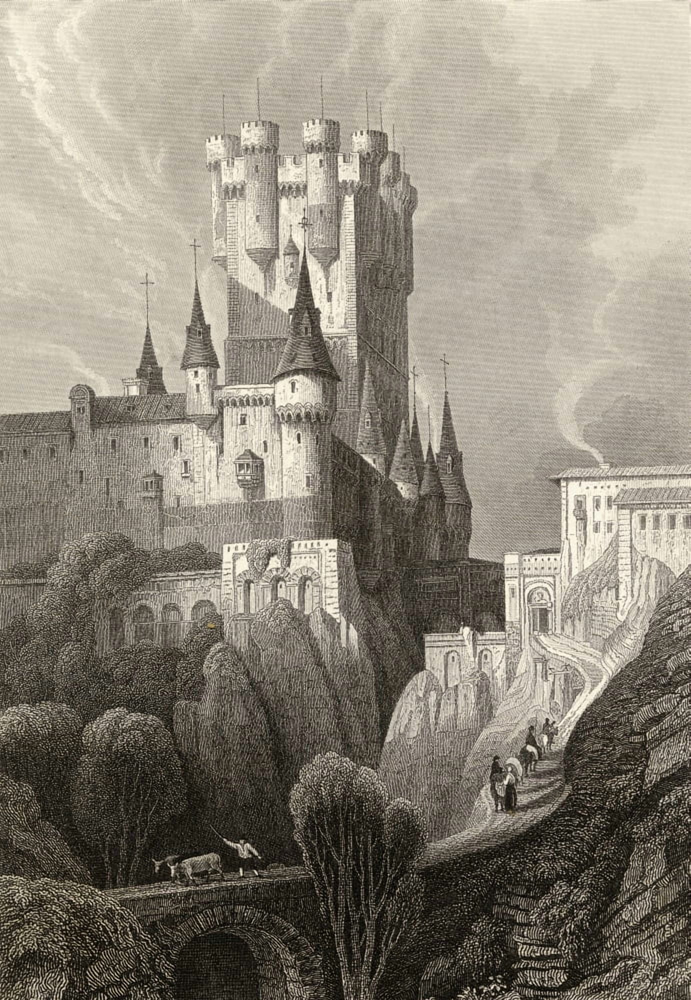 Segovia Spain Alcazar Before 1862 Fire From A 19Th Century Print Canvas Art - Ken Welsh  Design Pics (24 x 36)