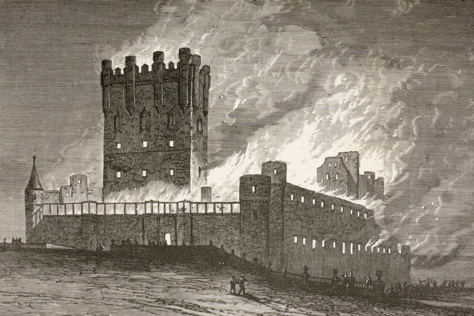 Segovia Spain The Fire In The Alcazar On March 6 1862 From El Museo Universal Published Madrid 1862 Canvas Art - Ken Welsh Design Pics (36 x 24)