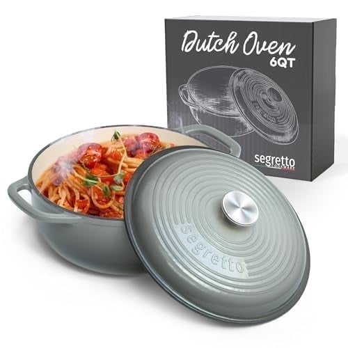 Segretto Cookware 6-Quart Enameled Cast Iron Dutch Oven Pot with Lid, Gray Cast Iron Cookware