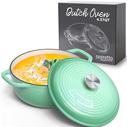 Segretto Cookware Enameled Cast Iron Dutch Oven with Handle, 4.57 Quarts