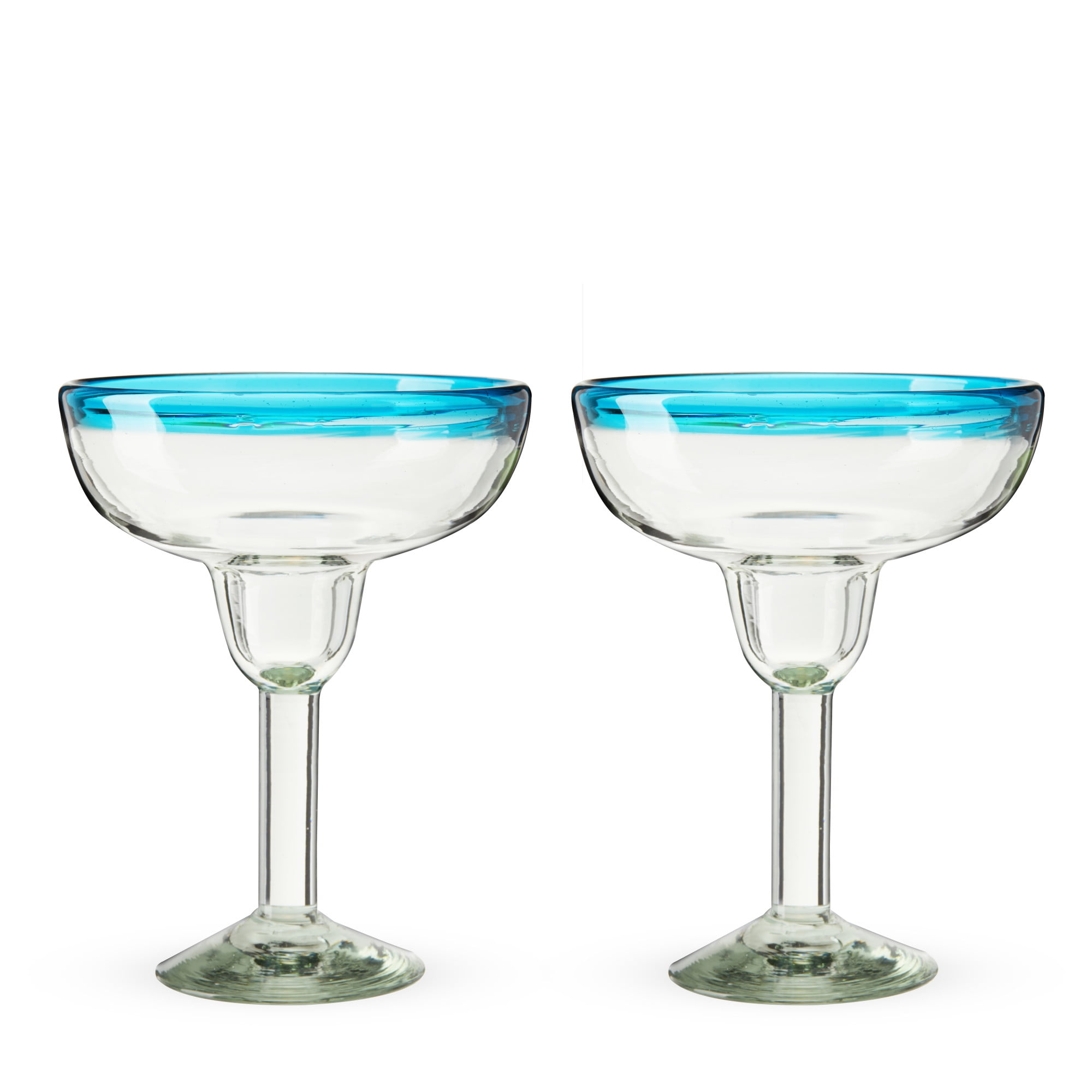 Blue Rim Recycled Glass Margarita Cocktail Set, 10oz, 2-Piece