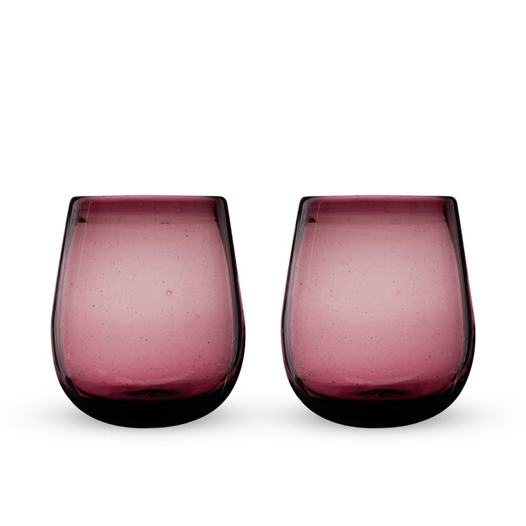 Segunda Vida Rosado Stemless Wine Glasses Set - Hand Blown Colorful Wine  Glasses- Purple 100% Recycled Glassware Made in Mexico 13oz Set of 2 