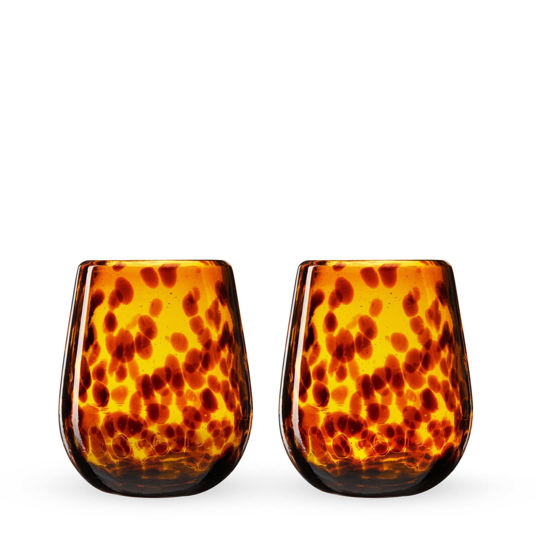 Segunda Vida Tortuga Stemless Wine Glasses, Made in Mexico, 13oz Set of 2