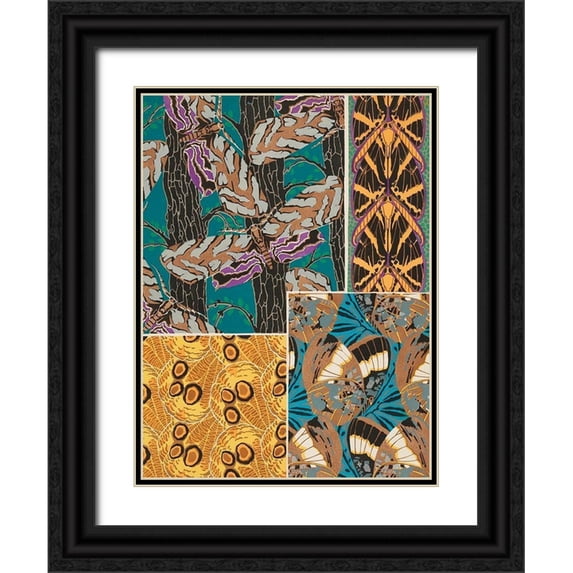 Seguy, Eugene 19x24 Black Ornate Wood Framed with Double Matting Museum Art Print Titled - Decorative Butterflies I