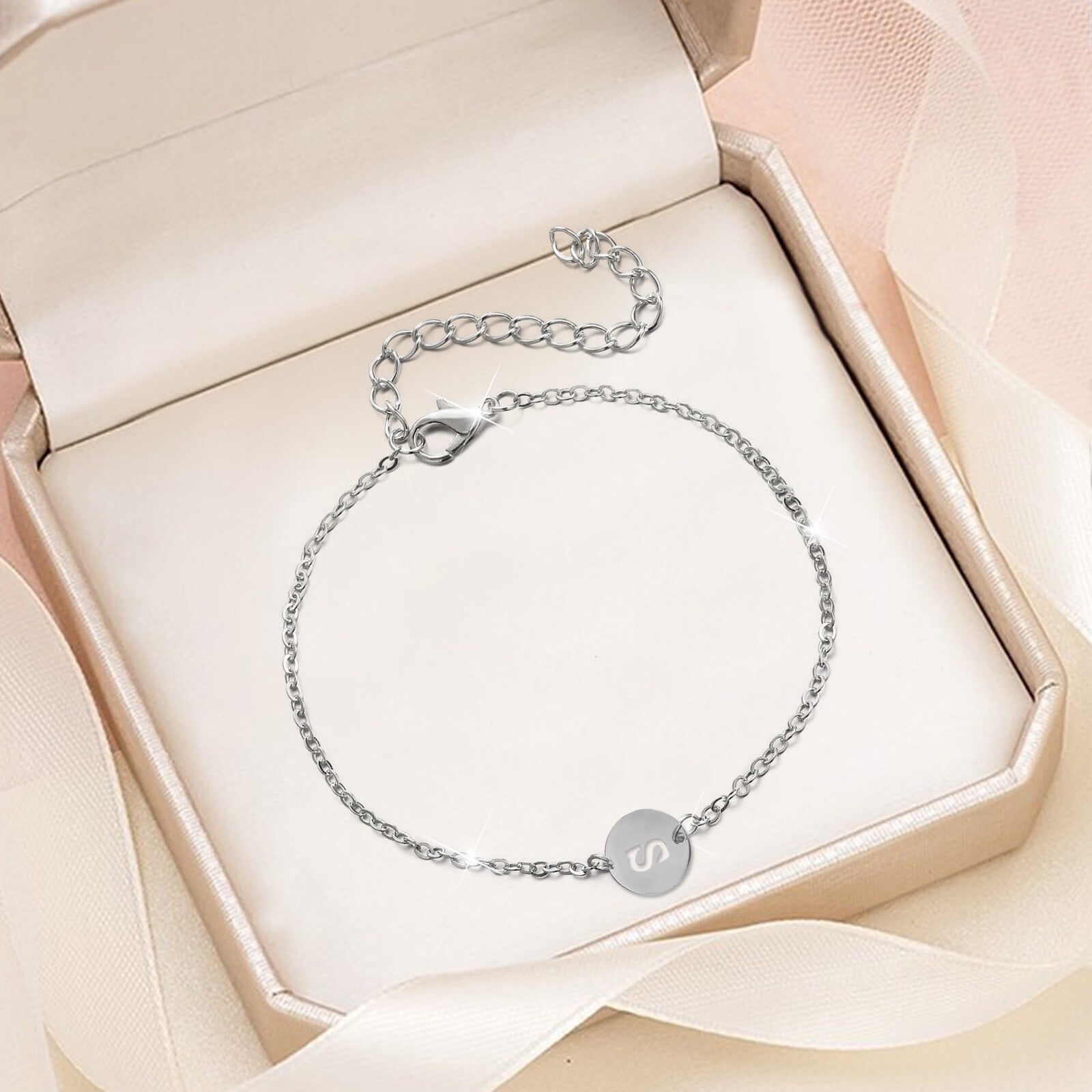 Sehao Bracelets Personalized Initial Bracelet Silver Plated