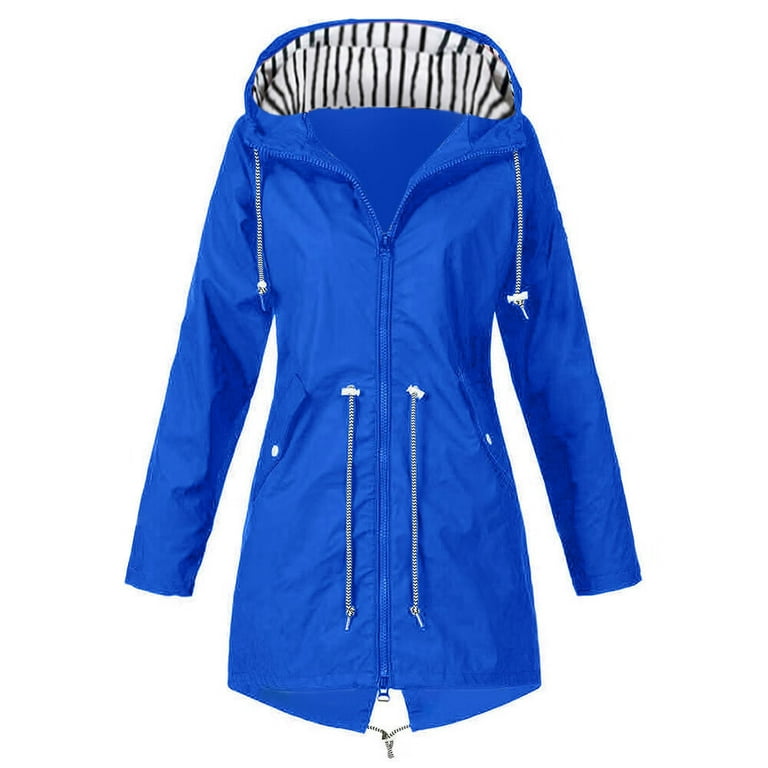 Sehao Coats For Women , Solid Windproof Hooded Raincoat Sport Fishing  Jacket Fall Clothing For Climbing Outdoor Blue L