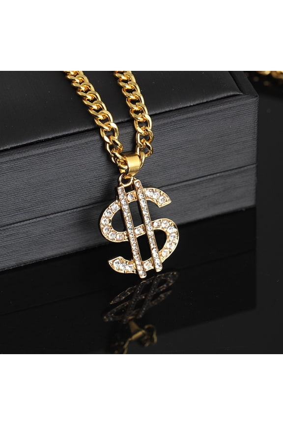 Sehao Hop Style Dollar Sign Alloy Pendant Surfer Chain Necklace Gold Unisex Jewell