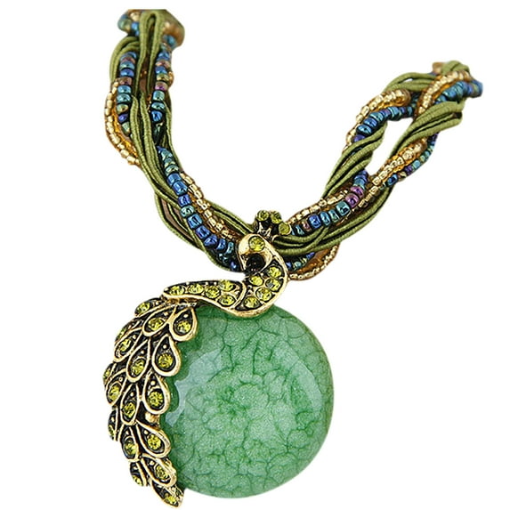 Sehao Ladies Peacock Gemstone Pendant Necklace Bohemian Necklace Gift Jewelry