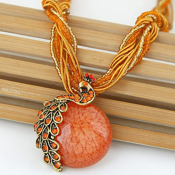 Sehao Necklaces & Pendants Bohemian Womens Rhinestone Peacock Pendant Statement Necklace Gift Accessories Jewelry & Watches Orange