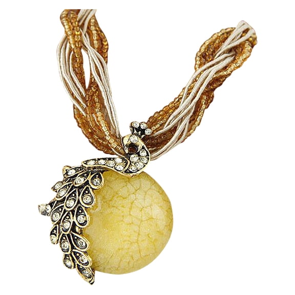 Sehao Necklaces & Pendants Bohemian Womens Rhinestone Peacock Pendant Statement Necklace Gift Accessories Jewelry & Watches Yellow