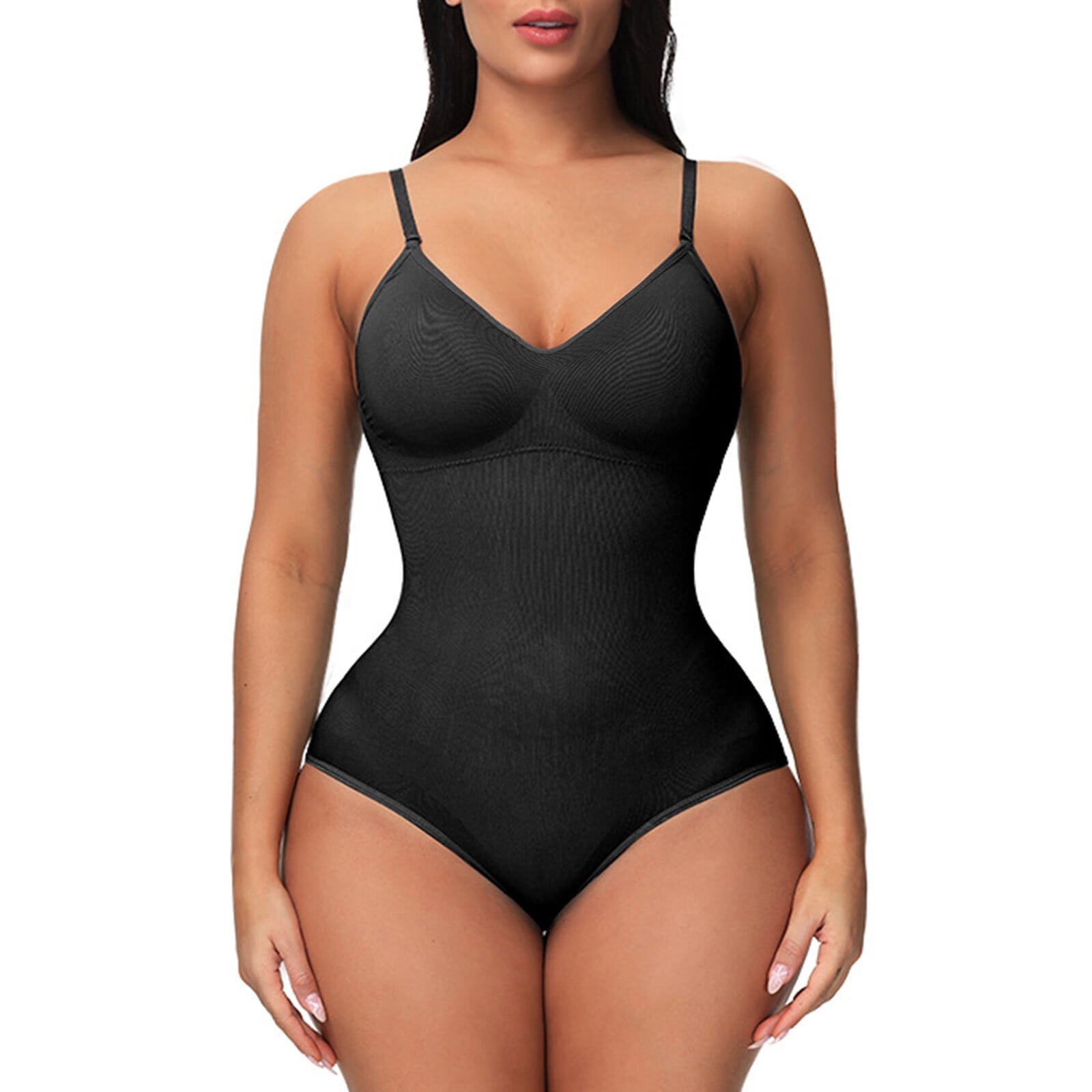 Irisnaya Women's Shapewear Lace Camisole Tank Tops Tummy Control  Compression Bodysuit Built in Bra Body Shaper Slimming V-neck Vest(Black  Large) 