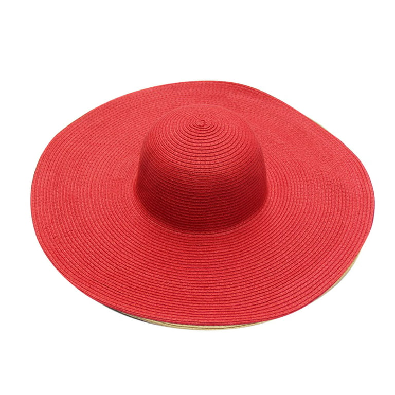 Sehao Summer Hats for Women Wide Bongrace Women Straw Beach Hat Little Girl  Sun Cap Foldable Ladies Hats Clothing Shoes Accessories Nylon Spandex Red