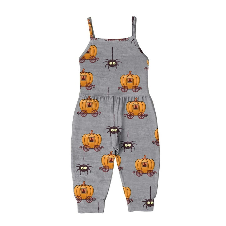 Sehao Toddler Baby Girl Halloween Prints Jumpsuit Sleeveless Pumpkin Romper  Outfits Pants Clothes Orange 