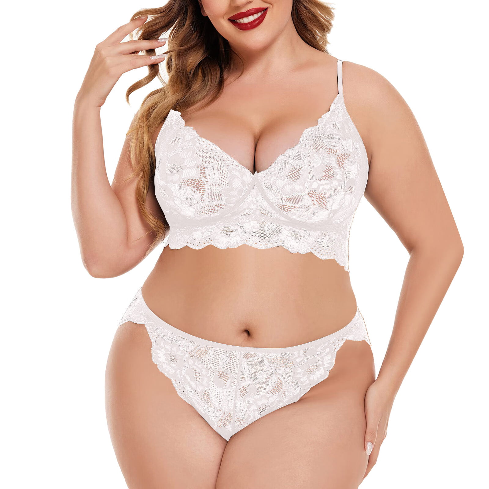 Sehao Underwear Sets for Women Sexy Plus Size Lingerie Lace Bodysuit Exotic  Teddy Lingerie Strappy Bra and Panty With Choker Polyester Lace Thong Plus  Size Panties 