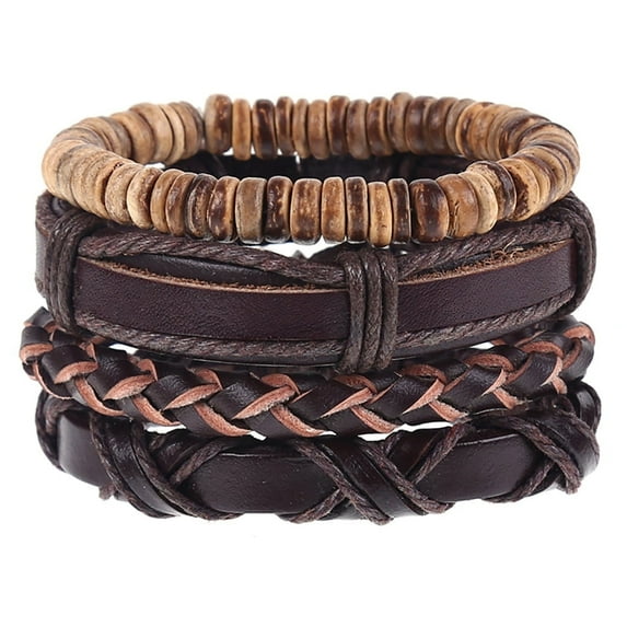 Sehao Vintage Braided Multilayer Leather Bracelet, 4 Pieces, Adjustable Length
