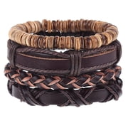 Sehao Vintage Braided Multilayer Leather Bracelet, 4 Pieces, Adjustable Length