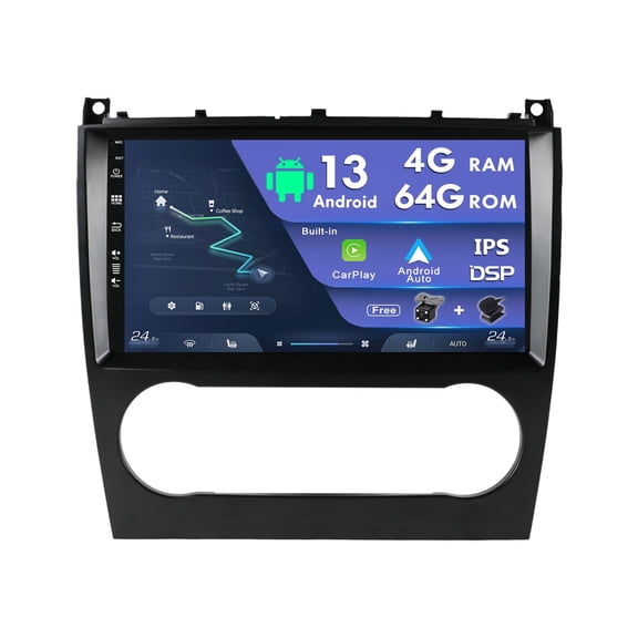 S Android 13 Car Stereo GPS For Mercedes Benz W203 W209 C180 C200(2005-2009)-[4GB+64GB] - 9" IPS Head Unit-Support DAB|BT|WiFi|RDS|Aux-4G+64G