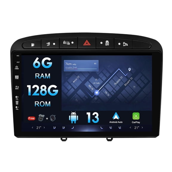 Sehmtoo Car Radio Android IPS Screen Car Stereo GPS Sat Nav For Peugeot 308/308SW/408 2008-2010 - Wireless Carplay/Android Auto/DSP - 6G+128G - Camera + MIC - SWC WiFi 4G DAB Fast-boot 360-Camera
