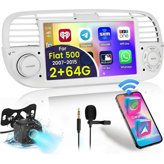 Sehmtoo Car Radio Car Radio for Fiat 500 (2007-2015) Touch Screen 7 Inch Android 12 Car Stereo for Fiat Radio Replacement Head Unit Built-in Android Auto with Camera 2G+32G