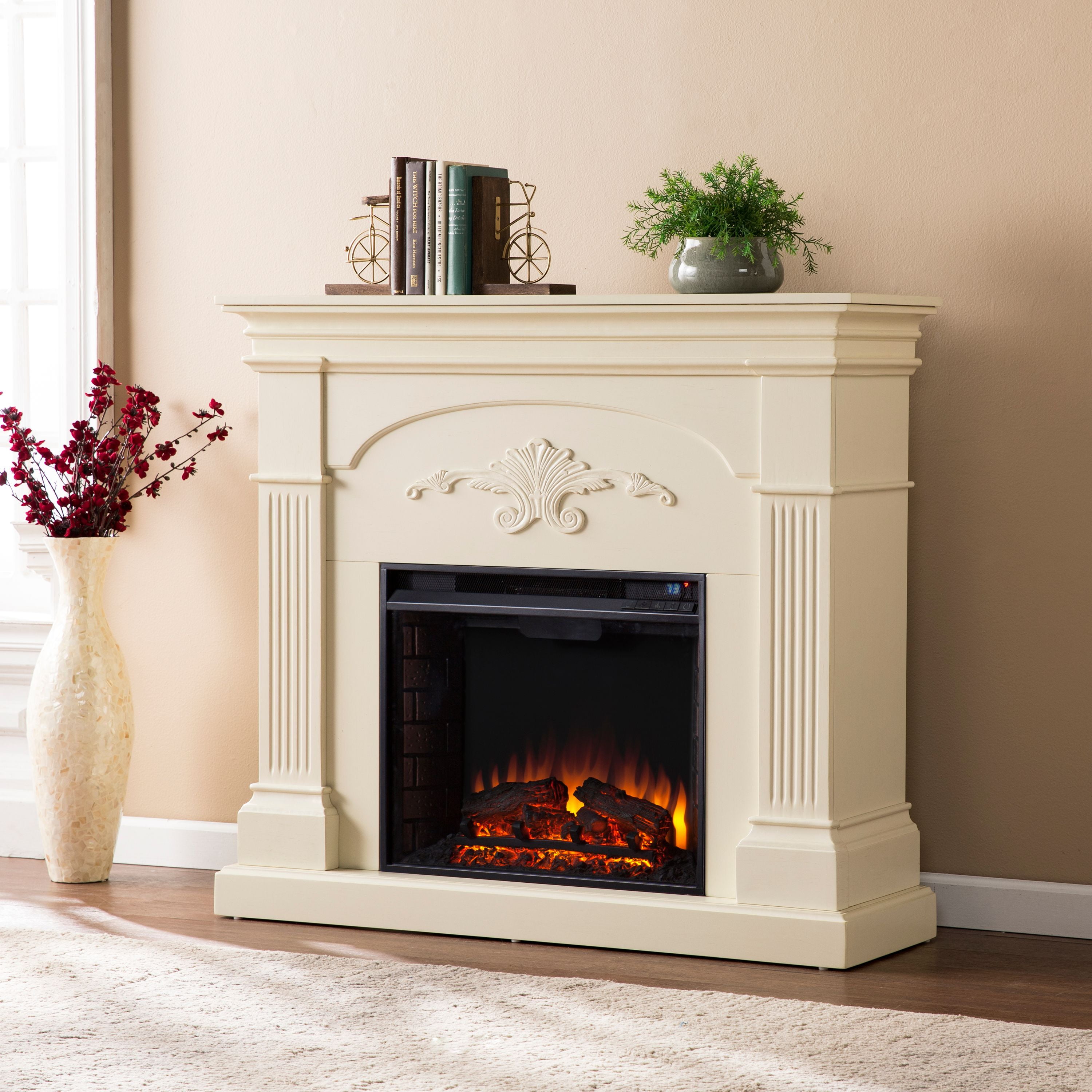 SOUTHERN ENTERPRISES Sei Cofire Soft traditional style Electric Fireplace in Ivory finish