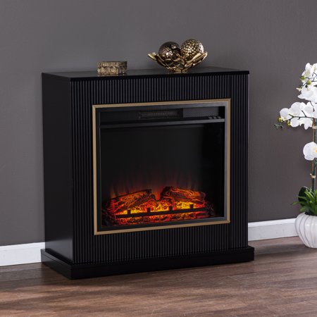 Sei Crittole Contemporary Style Electric Fireplace in Black W/ gold trim finish