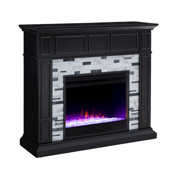 Sei Frescan Contemporary style Marble Color Changing Fireplace in Black W/ white and gray marble finish