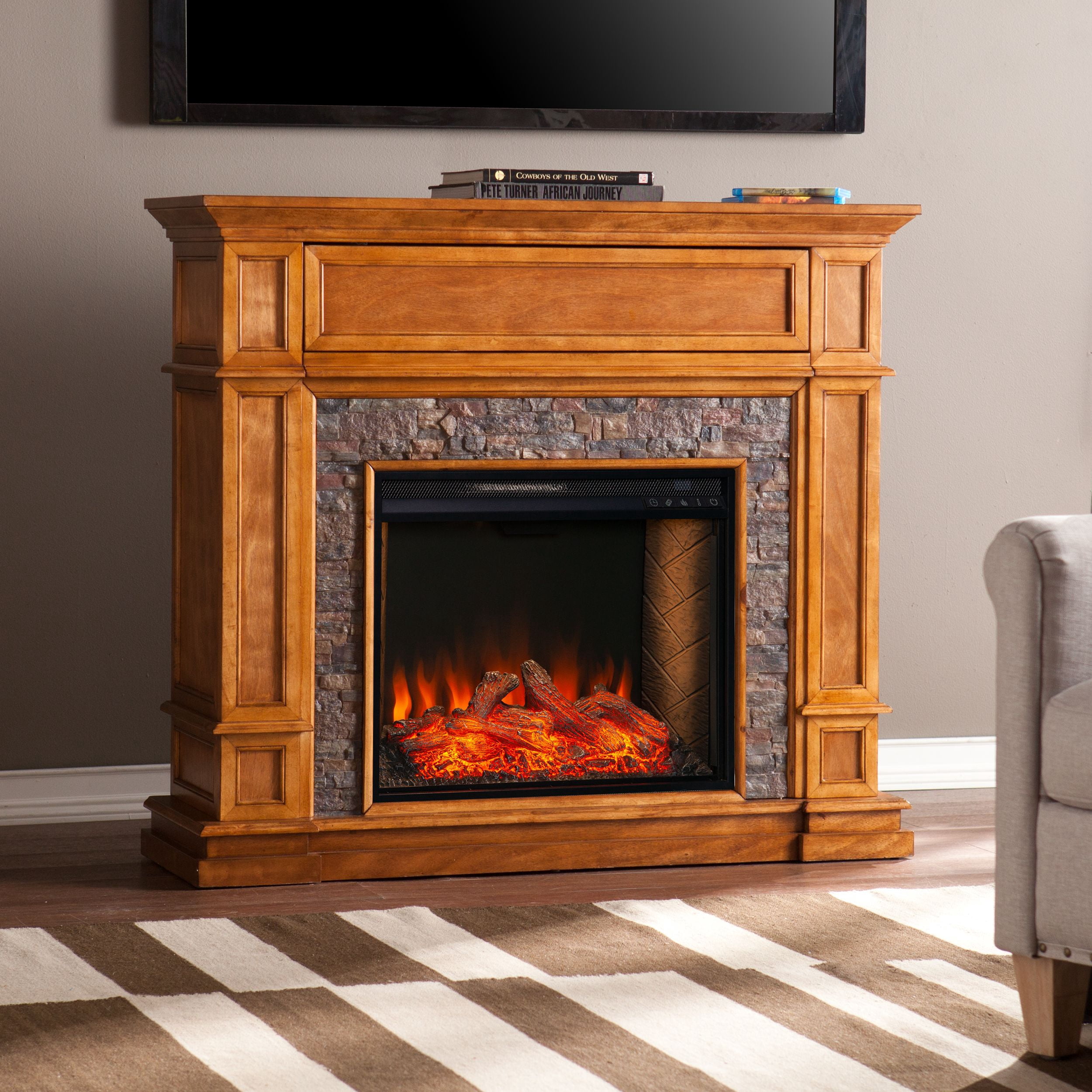 Sei Harolinn Mission style Smart Media Fireplace in Sienna W/ faux stone  finish - Walmart.com