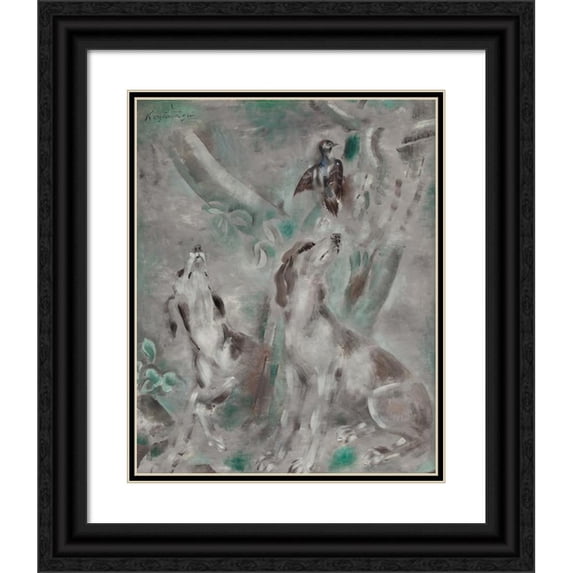 Sei Koyanagui 15x18 Black Ornate Wood Framed Double Matted Museum Art Print Titled - Dogs and Bird