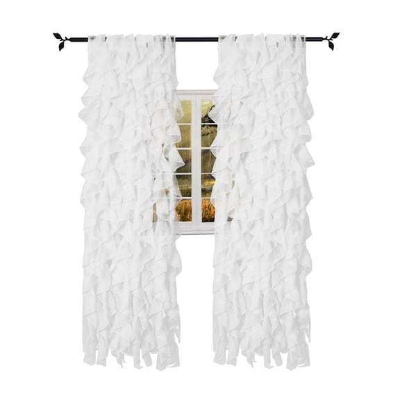 Seibeh Tex Cascade Shabby Chic Sheer Voile Vertical Ruffled Waterfall Window Curtain Panel 2 Panels (White, 50"×95")­