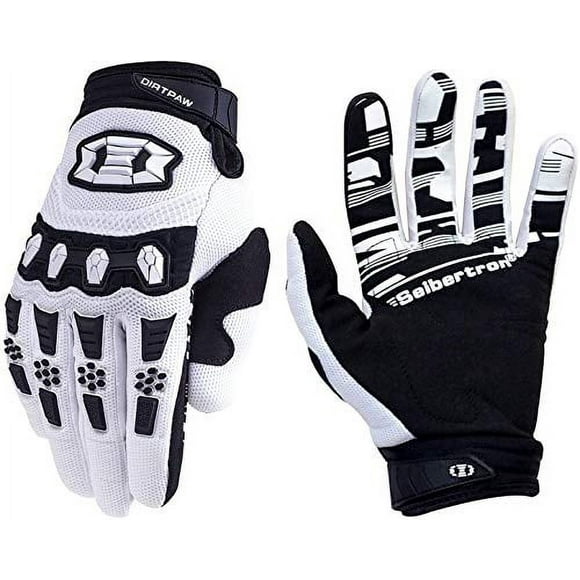 Seibertron Dirtpaw Unisex BMX MX ATV MTB Racing Mountain Bike Bicycle Cycling Off-Road/Dirt Bike Gloves Road Racing Motorcycle Motocross Sports Gloves Touch Recognition Full Finger Glove White S