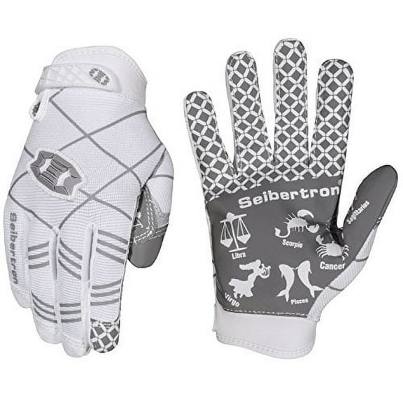 Seibertron Pro 3.0 Twelve Constellations Elite Ultra-Stick Sports Receiver Glove Football Gloves Youth (White,XS)