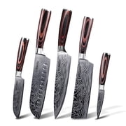 Seido Knives 5-Piece Damascus Master Chef Knife Set - Includes Gyuto, Santoku, Nakiri, Paring Knives - High-Carbon Stainless Steel Kitchen Knives