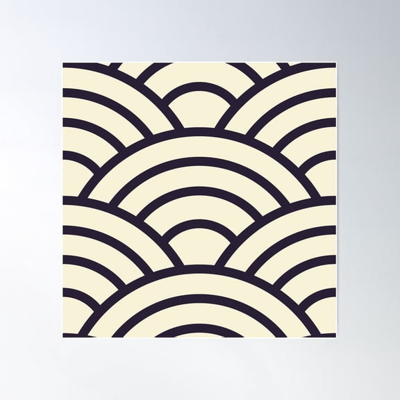 Seigaiha Blue Ocean Waves - Traditional Japanese Wagara Patterns Poster Wall Art, Modern Wall Decor For Living Room Bedroom, 12x18 UNFRAMED