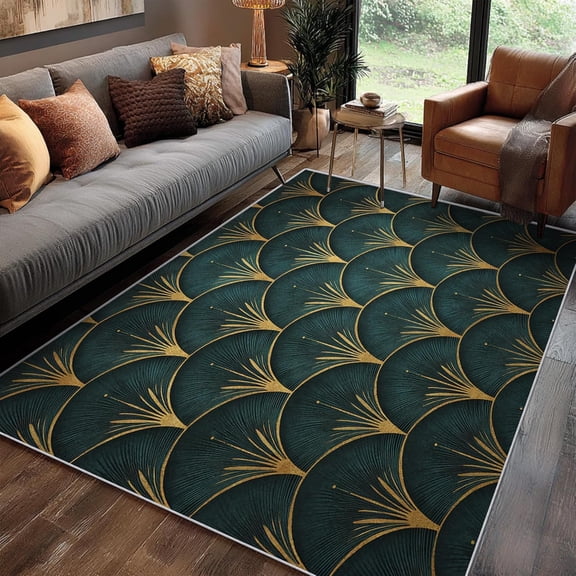 Seigaiha Wave Area Rug, Japanese Art Deco Design Carpet, Washable Non Slip Soft Low Pile, Living Room Bedroom Kitchen Office Mat 2x3ft