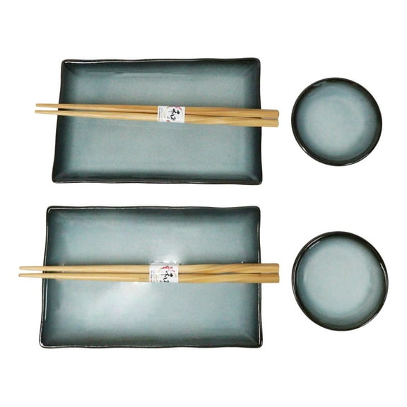 Seikai Sky Porcelain Sushi Plates Sauce Dishes Chopsticks Dinnerware Set For 2
