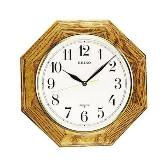 Seiko 12" Traditional Octagon Shape Wall Clock - Medium Brown Solid Oak 12", Quartz, Analog, QXA102BC