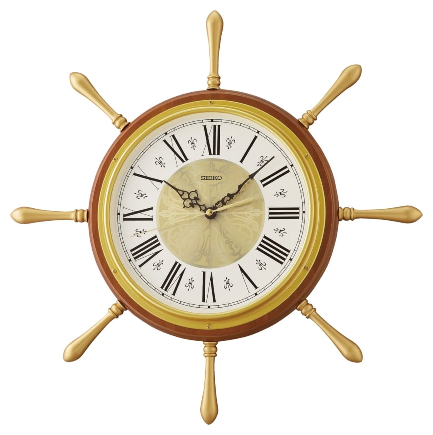 Seiko 19 Inch Rei Nautical Ship Wheel Wall Clock, Roman Numerals Quartz  Analog Battery QXA785BLH 