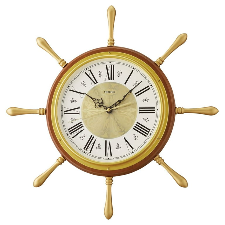 Seiko 19 Inch Rei Nautical Ship Wheel Wall Clock, Roman Numerals