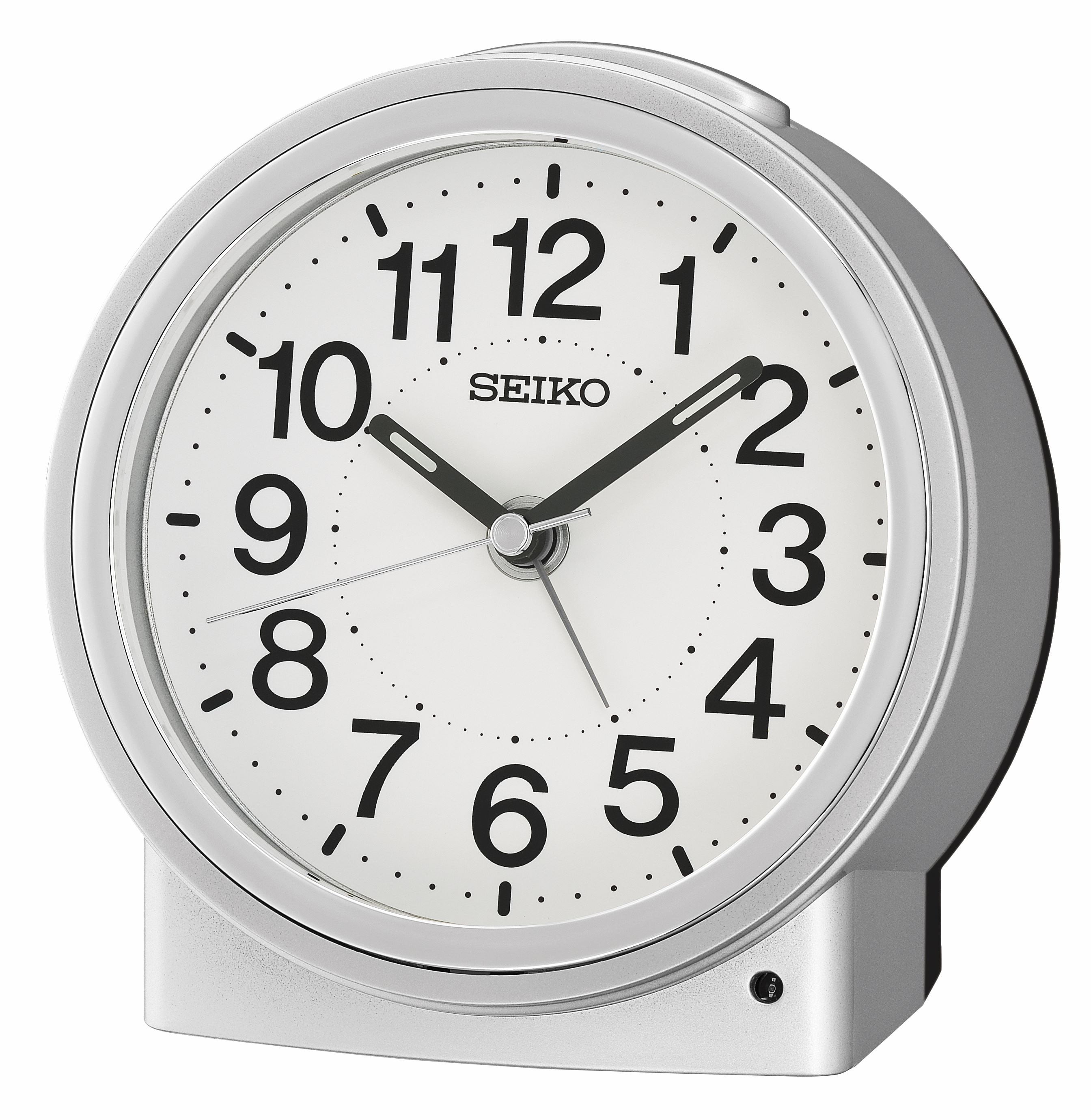 Silver Round Analog Quartz Alarm Clock with Silent Sweep